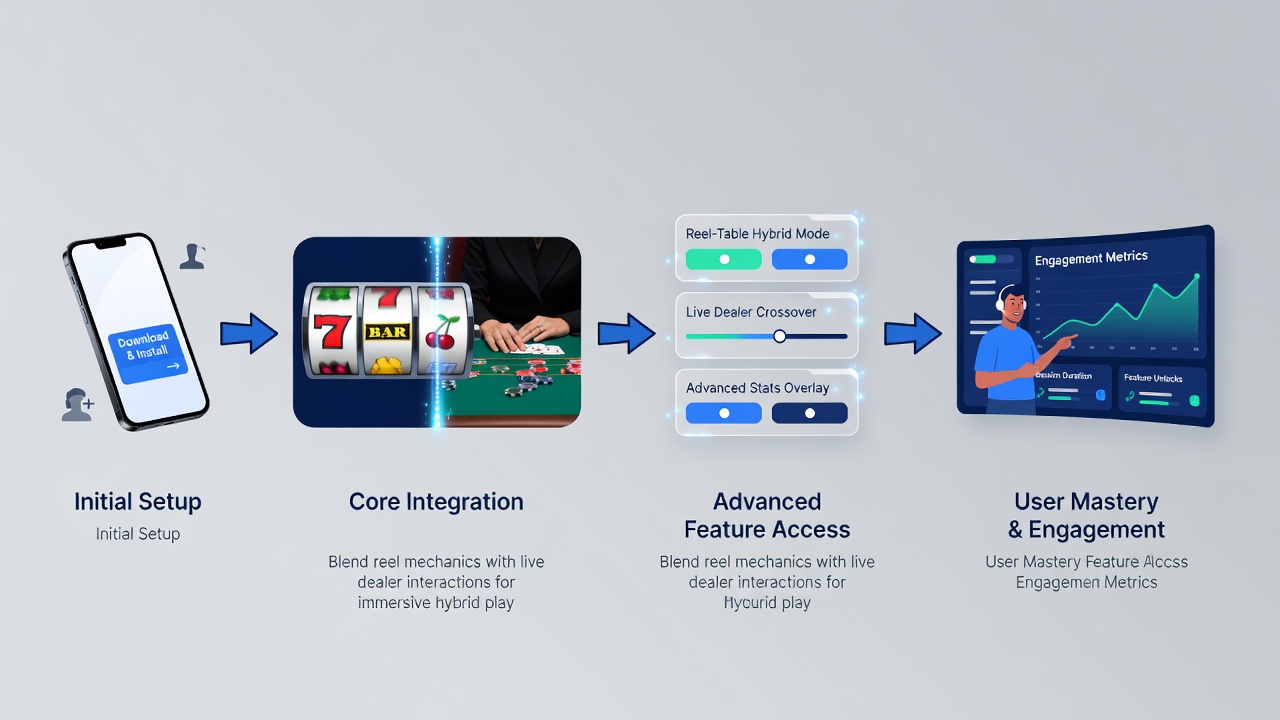 Mobile app interface showing initial account setup screen with reel spin and live table icons side by side