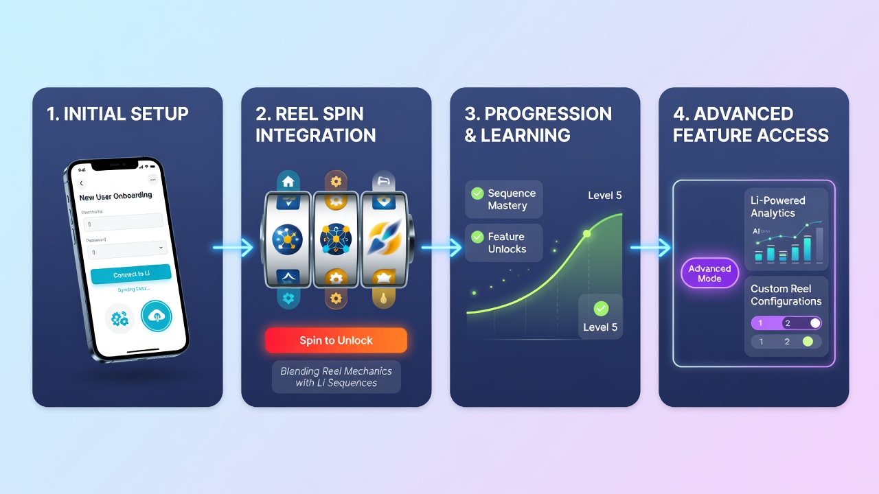 User progression map displaying reel spin achievements unlocking live table features in a hybrid casino app