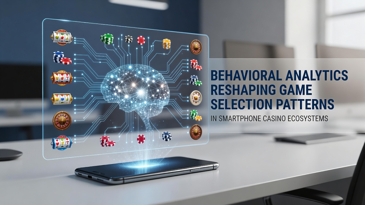 Dashboard display on a smartphone illustrating real-time behavioral tracking metrics for casino game selections