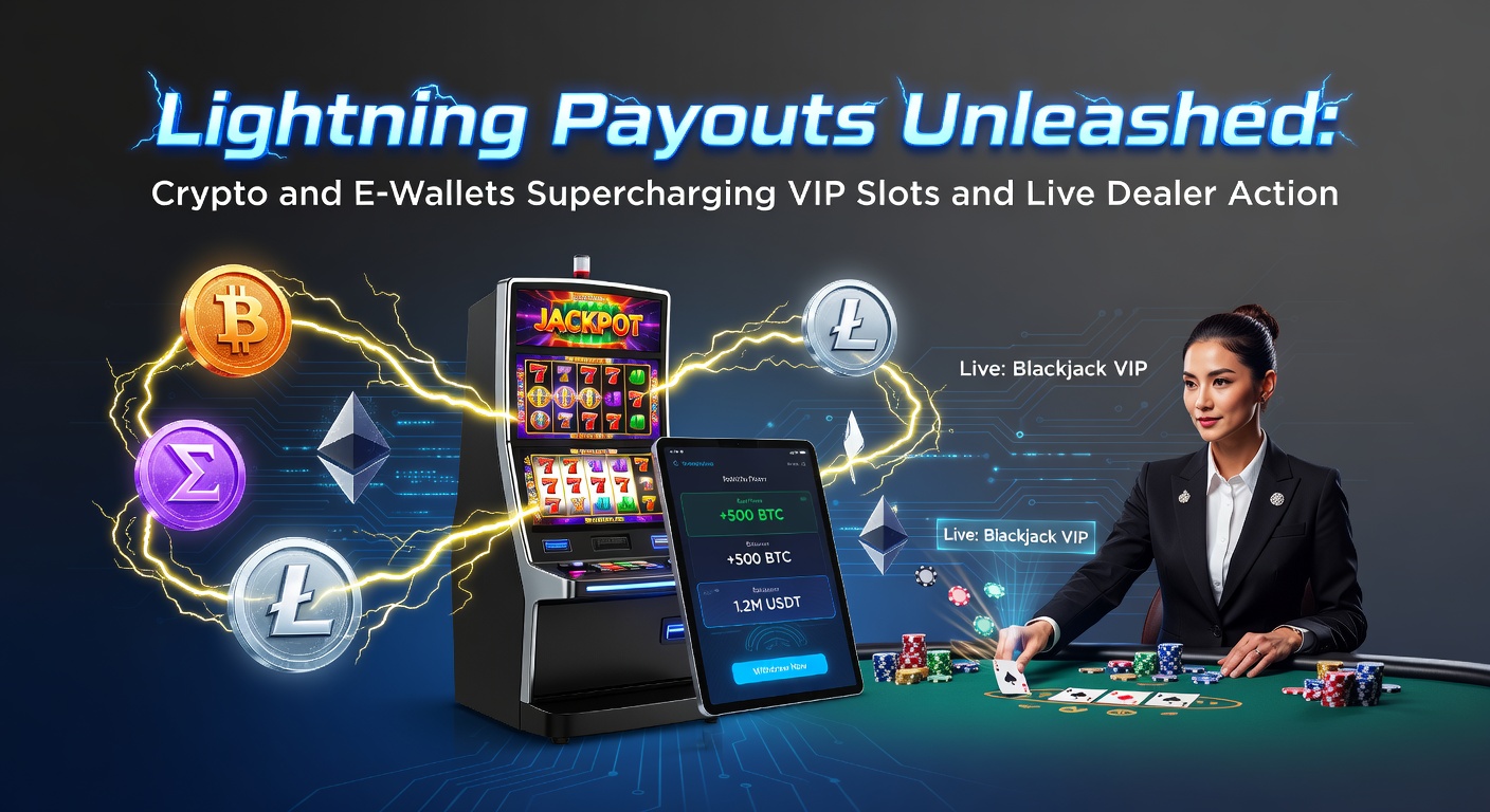 Digital lightning bolts striking casino chips and cryptocurrency symbols, illustrating rapid payouts in online gaming