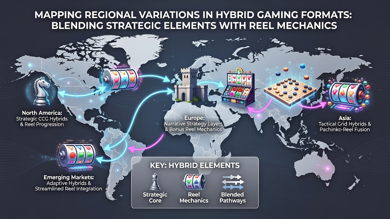 Regional comparison chart illustrating differences in hybrid gaming mechanics across North America, Europe, and Asia-Pacific digital platforms