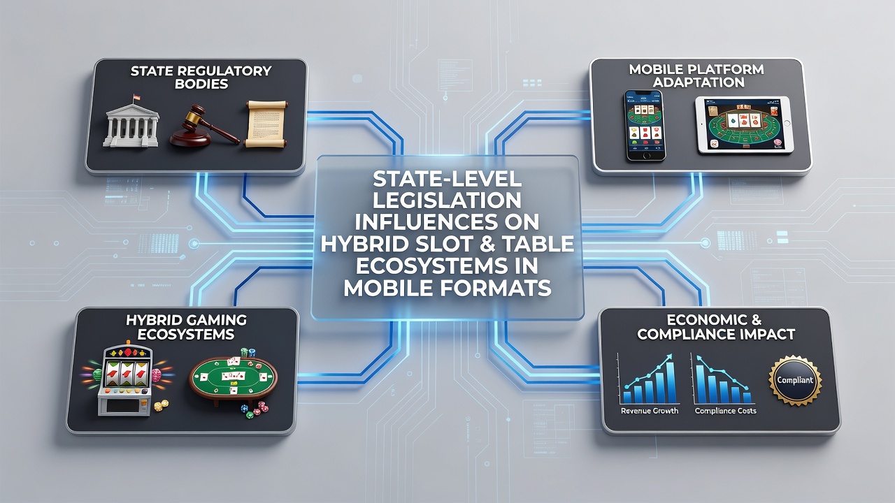 Regulatory documents and a mobile device displaying hybrid casino games side by side on a desk